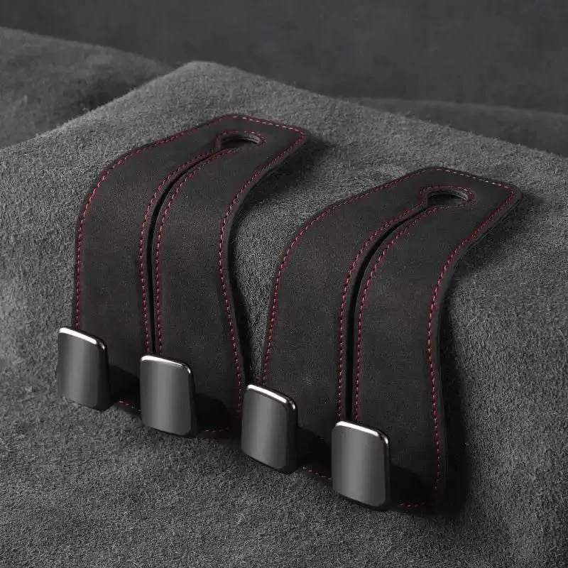 Leather Back Seat Organizer - Double Hook Car Storage System