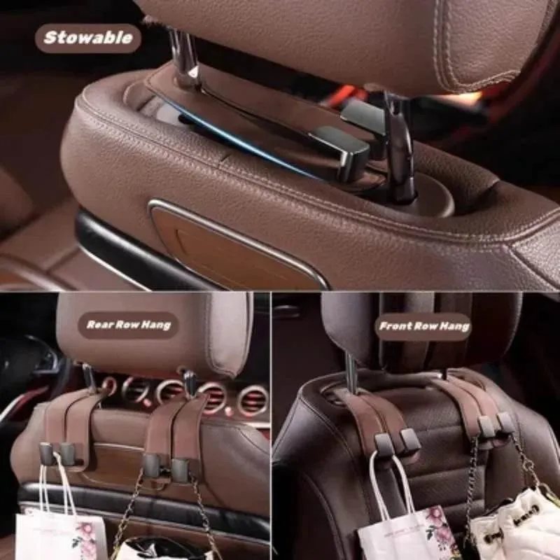 Leather Back Seat Organizer - Double Hook Car Storage System