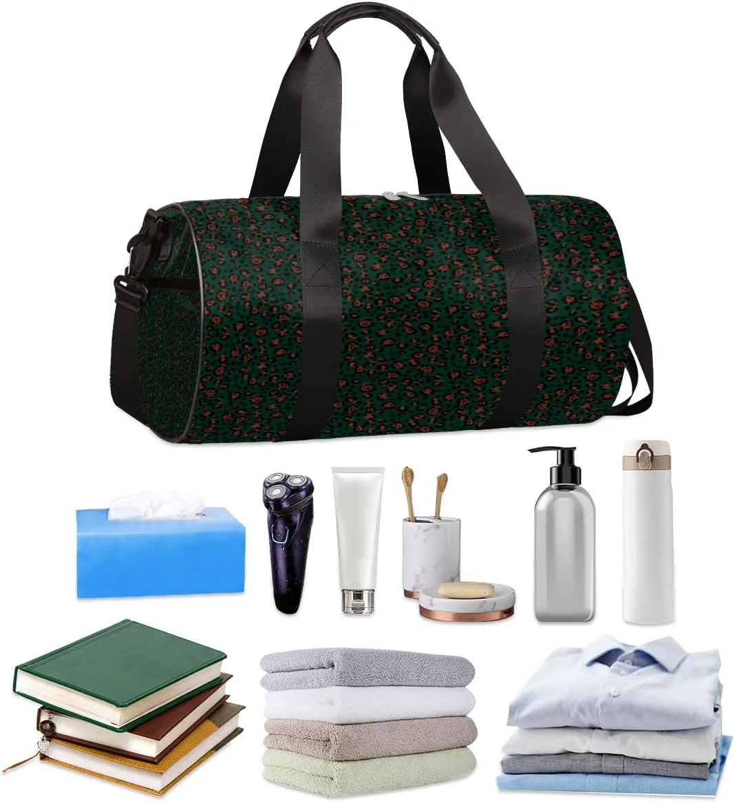 Leopard Pattern Indigo Gym Bag Small Gym Duffel Bags for Men Women Overnight Weekender Bag Lightweight Sport Duffle Bag Carry On Gymbag