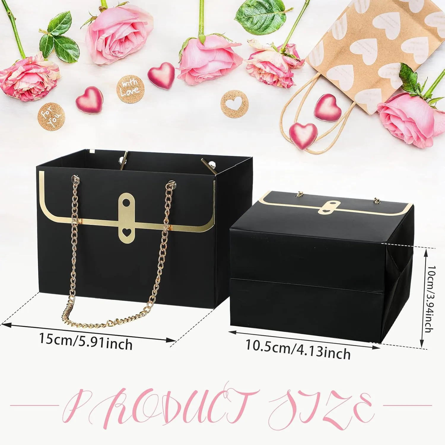 Lincia 12 Pcs Paper Flower Gift Bags Wedding Bouquet Flower Box with Handle Boxes for Arrangements Gift Wrapping Bags Florist Handbag for Wedding Baby Shower Party(Black)