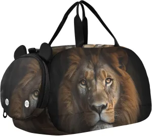 Lion Duffle Bag for Girl, Sports Duffle Gym Bags with Shoe Compartment, Personalized Overnight Bag Travel Weekender for Kids