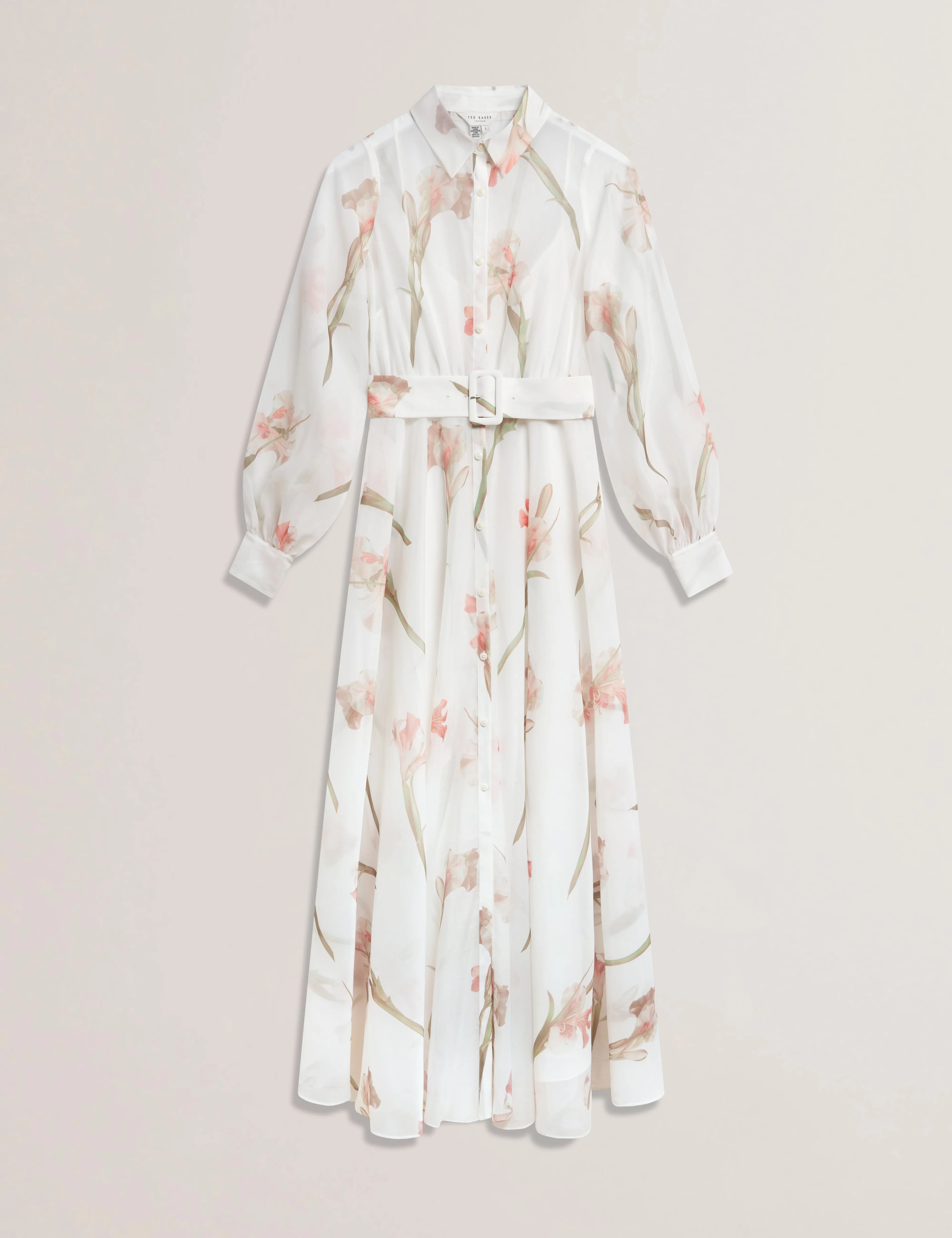 Liorral Printed Organza Belted Maxi Dress Ivory