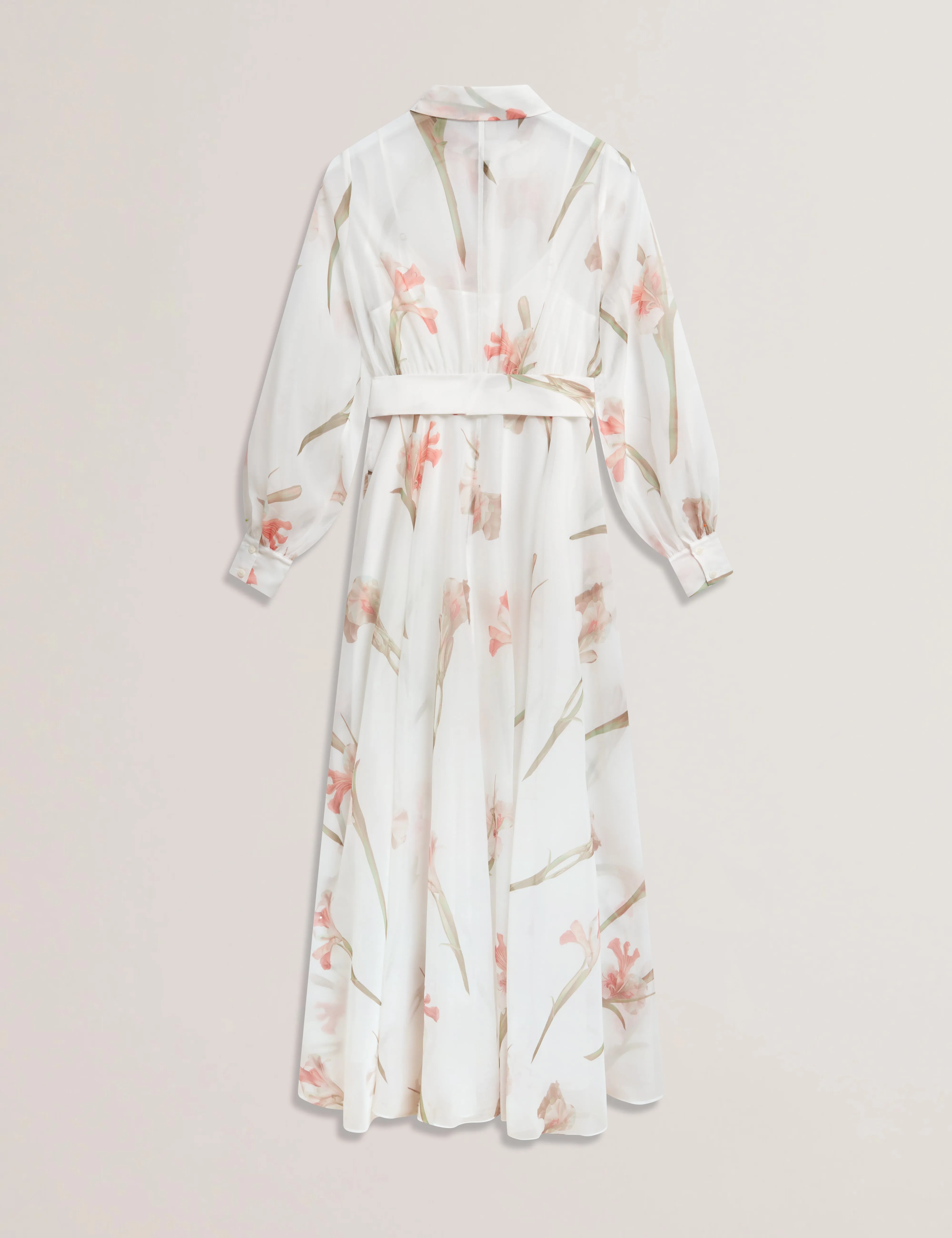 Liorral Printed Organza Belted Maxi Dress Ivory