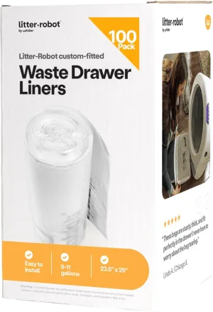 Litter-Robot Waste Drawer Liners by Whisker, 100 Pack - Litter Box Liner Bags, Custom Fit for Litter-Robot, 9-11 Gallons of Capacity