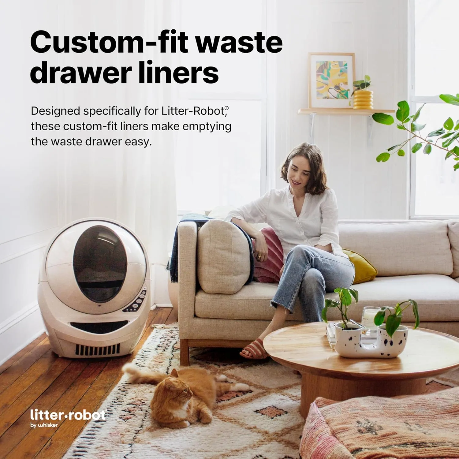 Litter-Robot Waste Drawer Liners by Whisker, 100 Pack - Litter Box Liner Bags, Custom Fit for Litter-Robot, 9-11 Gallons of Capacity