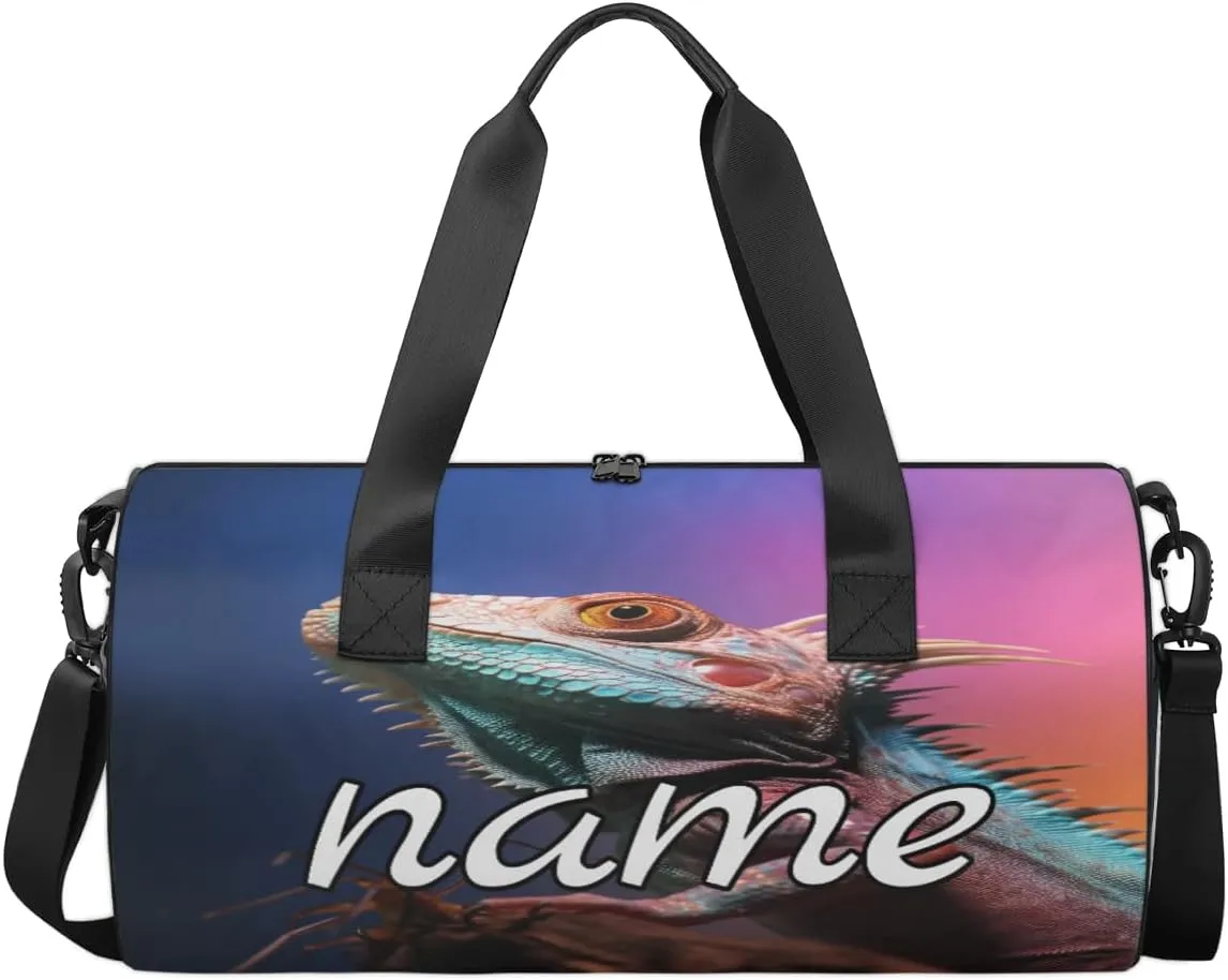 Lizard Printing Personalized Dance Bags, Lizard Printing Custom Sport Duffel Bag Travel Duffle Bag Overnight Weekender Bag
