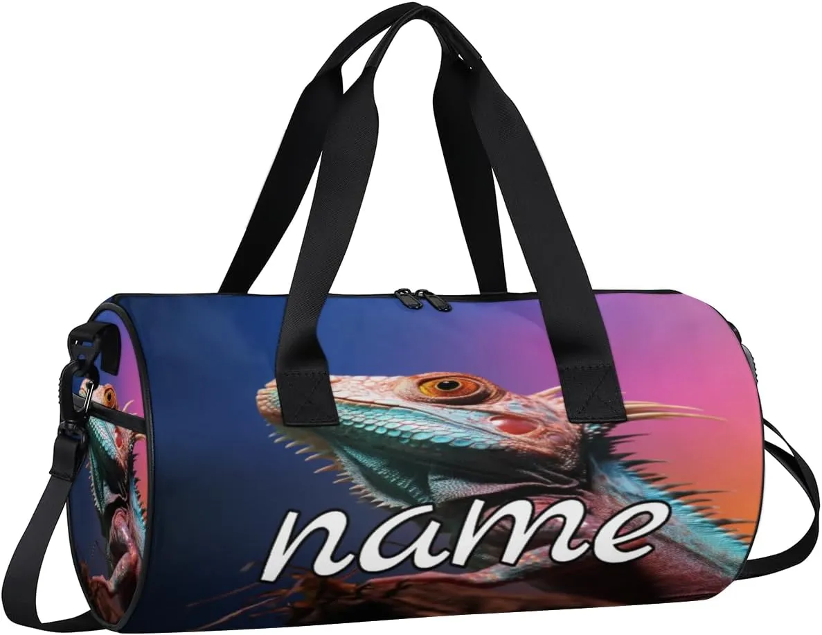 Lizard Printing Personalized Dance Bags, Lizard Printing Custom Sport Duffel Bag Travel Duffle Bag Overnight Weekender Bag