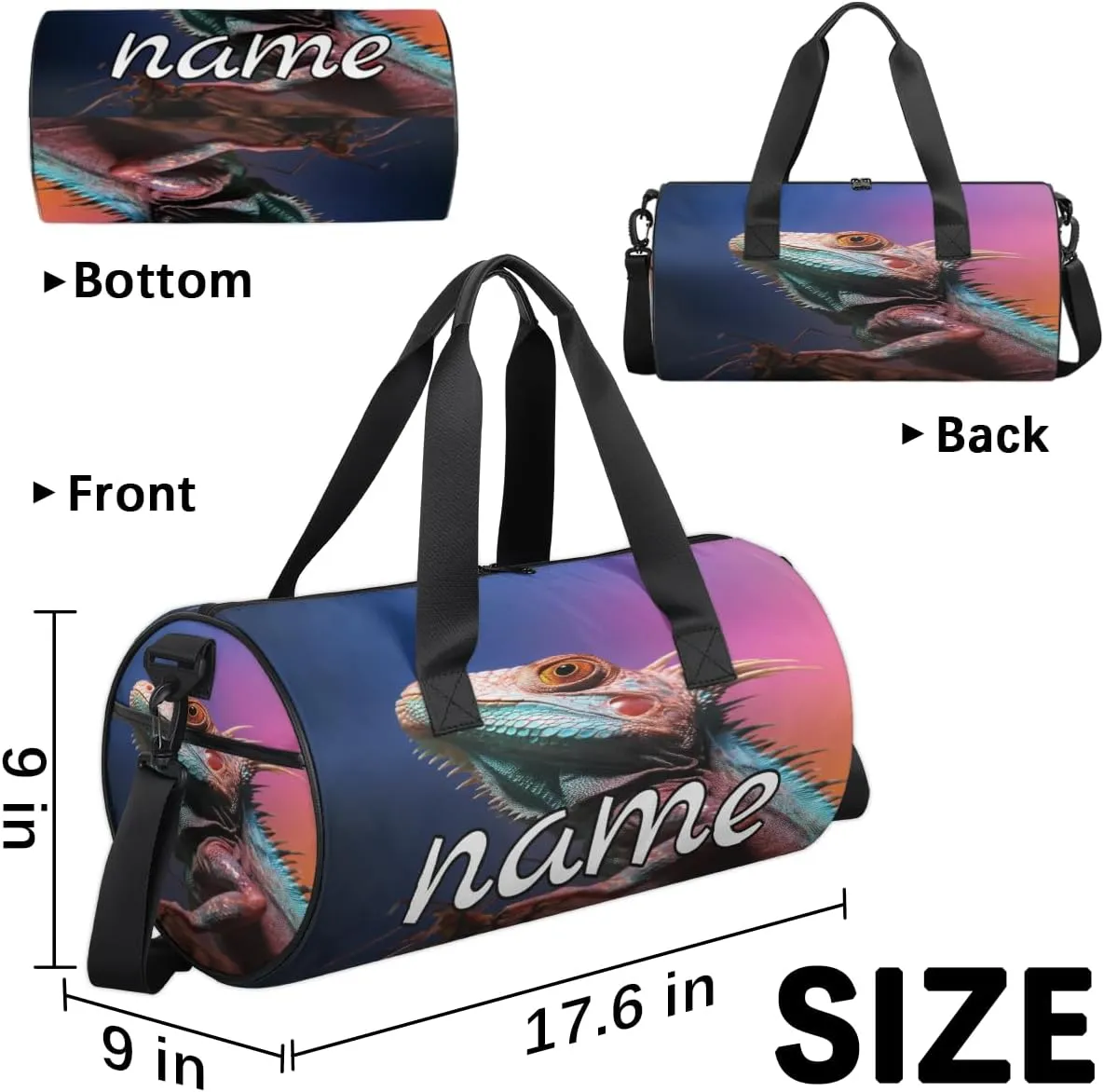 Lizard Printing Personalized Dance Bags, Lizard Printing Custom Sport Duffel Bag Travel Duffle Bag Overnight Weekender Bag