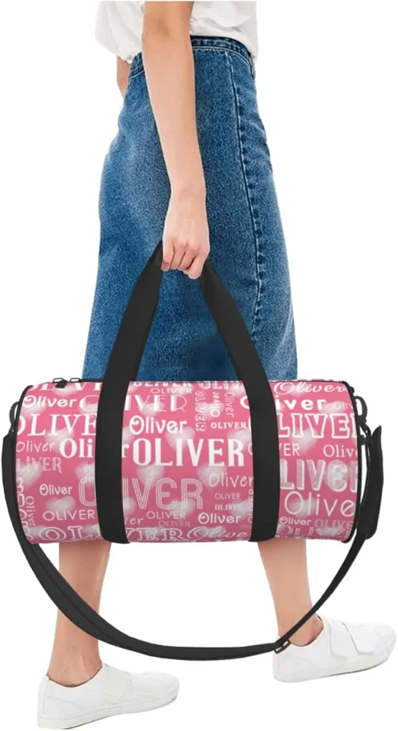 Love Peach Pink Personalized Duffle Bag for Women Men Custom Sports Gym Dance Bag with Name Customize Cheer Bags for Travel Yoga Ballet Cheerleader Overnight Weekender Handbag