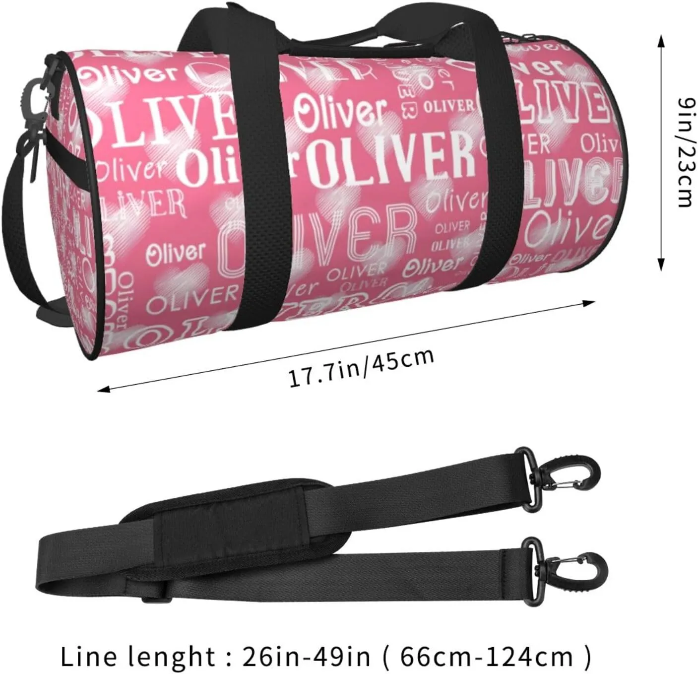 Love Peach Pink Personalized Duffle Bag for Women Men Custom Sports Gym Dance Bag with Name Customize Cheer Bags for Travel Yoga Ballet Cheerleader Overnight Weekender Handbag