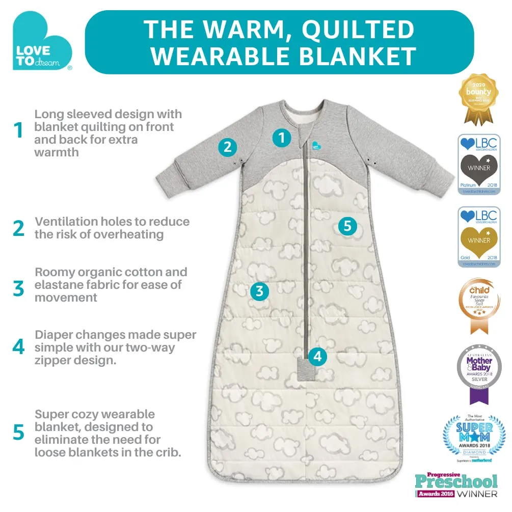 Love to Dream Warm Baby Sleep Bag (6-18 Mo), Super Soft Temp Regulating Sleeping Sack, 2.5TOG Warm Wearable Blanket, Blue