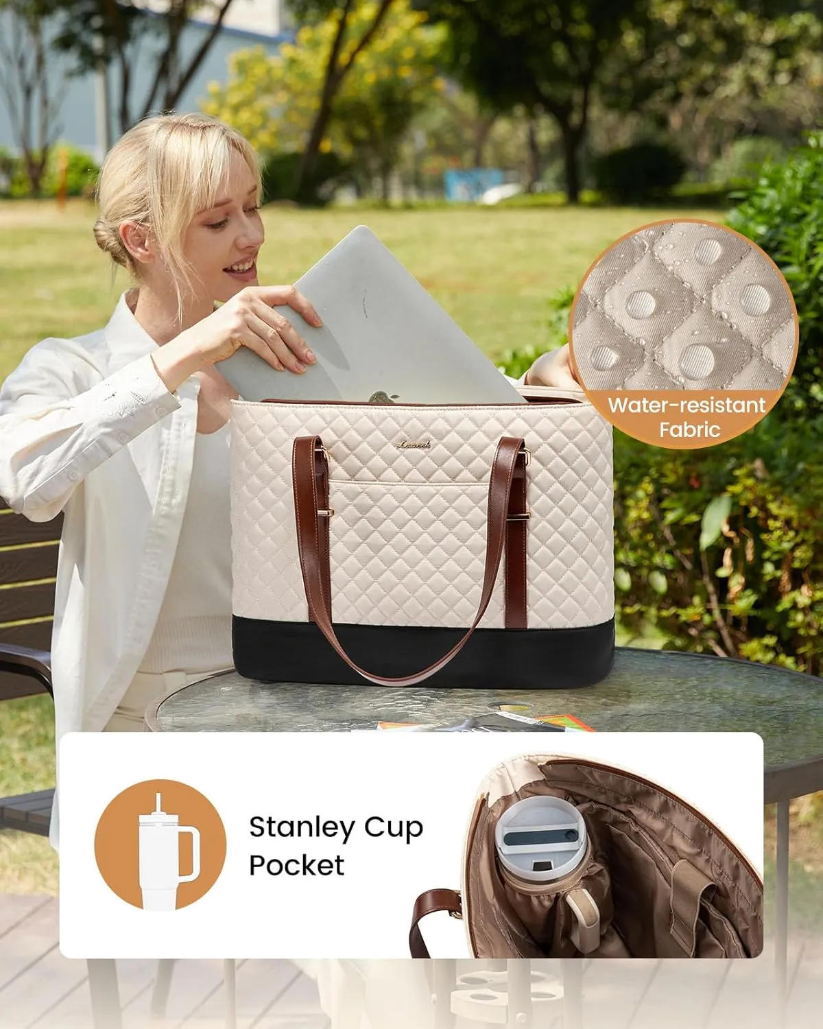 LOVEVOOK Laptop Bag for Women, 17.3 Inch Work Tote Computer Bag With Large Cup Holder, Lightweight Large Laptop Briefcase for Travel, Bussiness, Teacher