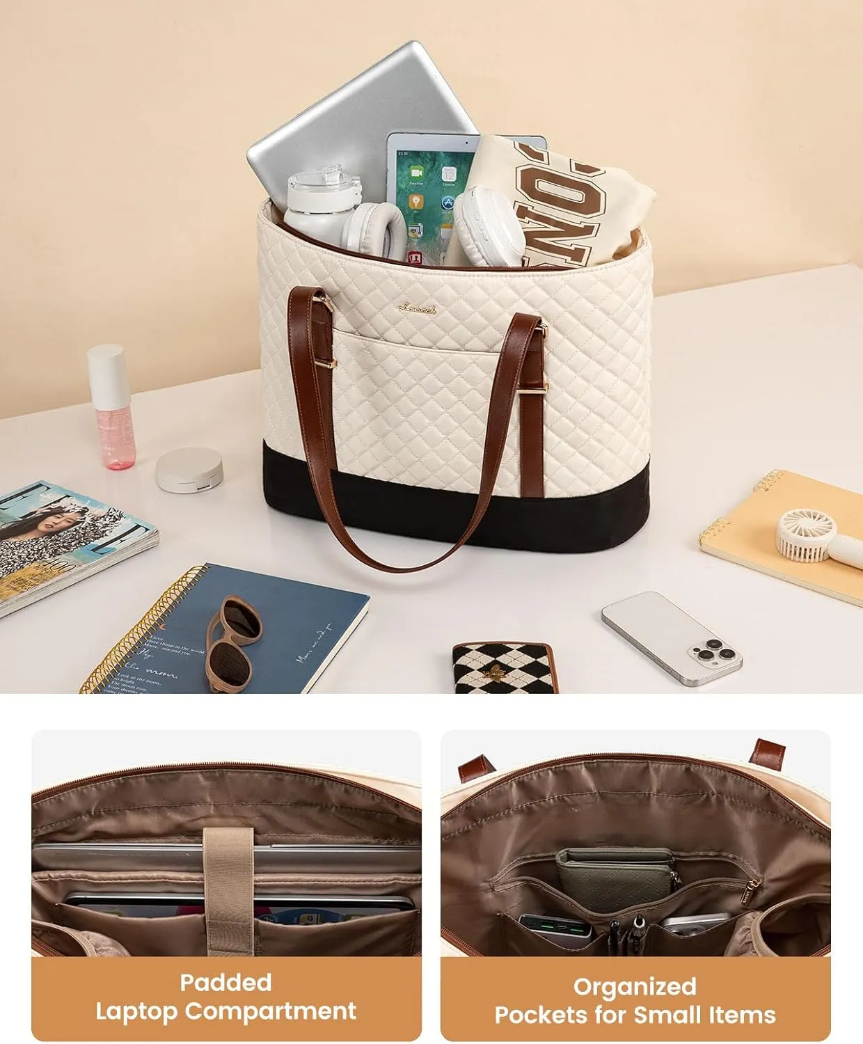 LOVEVOOK Laptop Bag for Women, 17.3 Inch Work Tote Computer Bag With Large Cup Holder, Lightweight Large Laptop Briefcase for Travel, Bussiness, Teacher