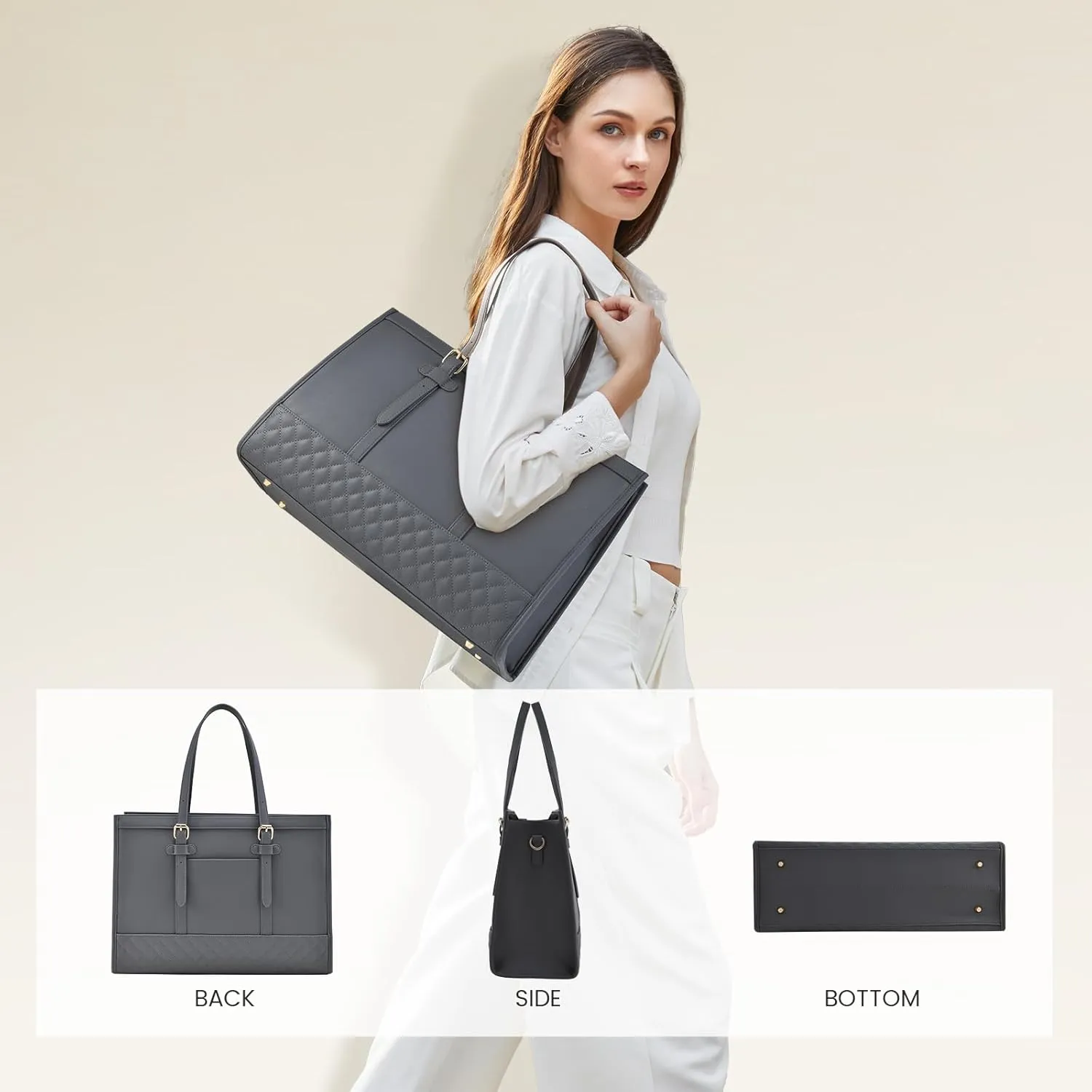 LOVEVOOK Laptop Bag for Women,15.6 inch Laptop Tote Bag Waterproof PU Leather Computer Bag Work Bags for Business Office, Large Capacity Laptop Purse Professional Work Tote Black