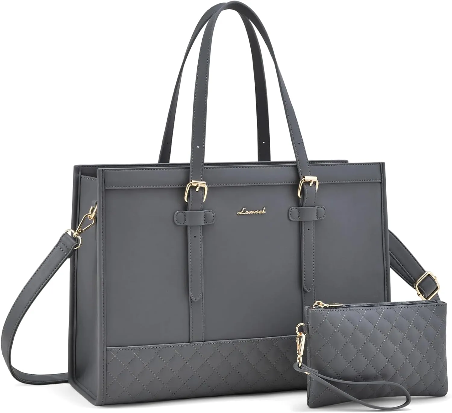 LOVEVOOK Laptop Bag for Women,15.6 inch Laptop Tote Bag Waterproof PU Leather Computer Bag Work Bags for Business Office, Large Capacity Laptop Purse Professional Work Tote Black