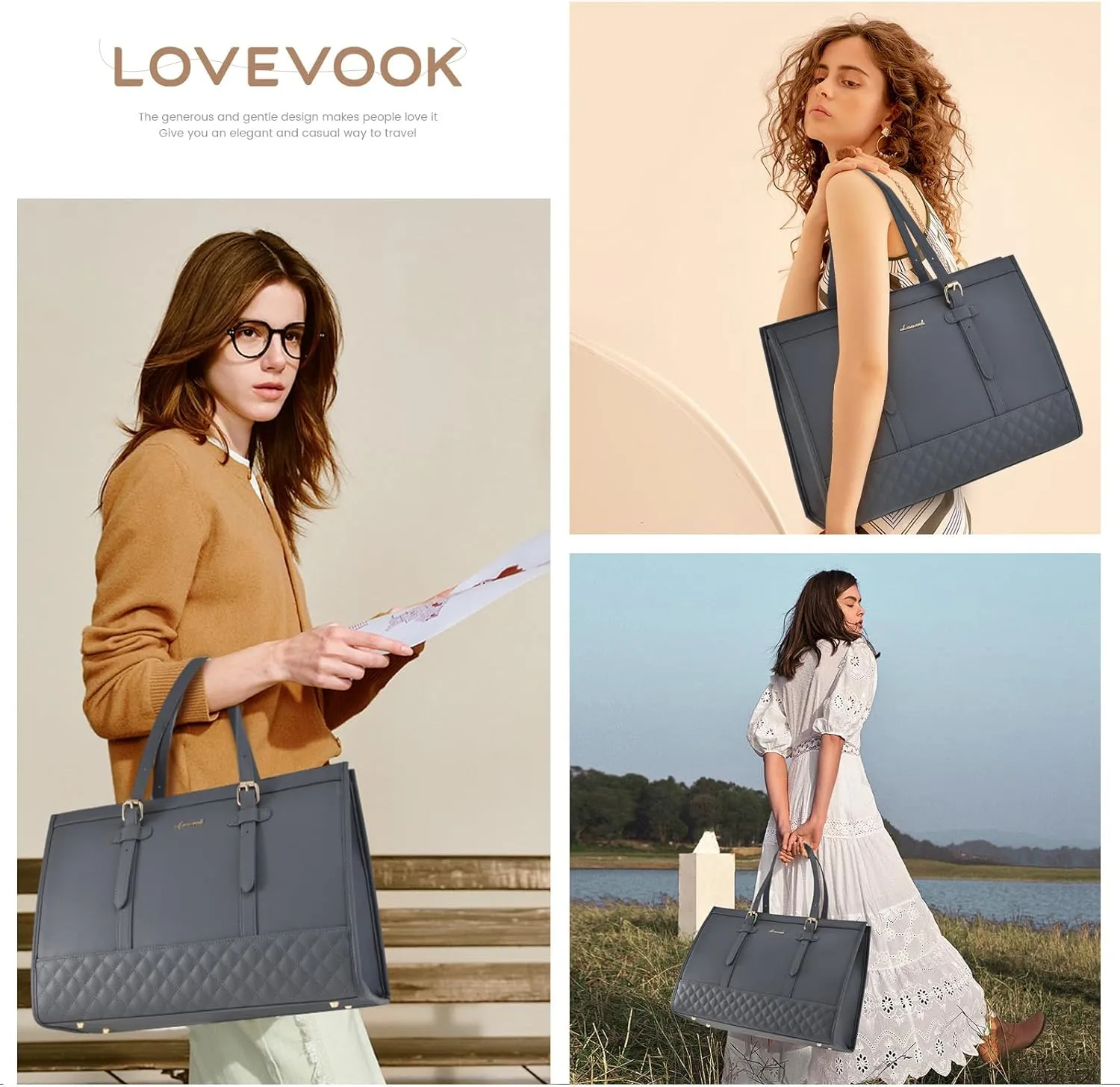 LOVEVOOK Laptop Bag for Women,15.6 inch Laptop Tote Bag Waterproof PU Leather Computer Bag Work Bags for Business Office, Large Capacity Laptop Purse Professional Work Tote Black