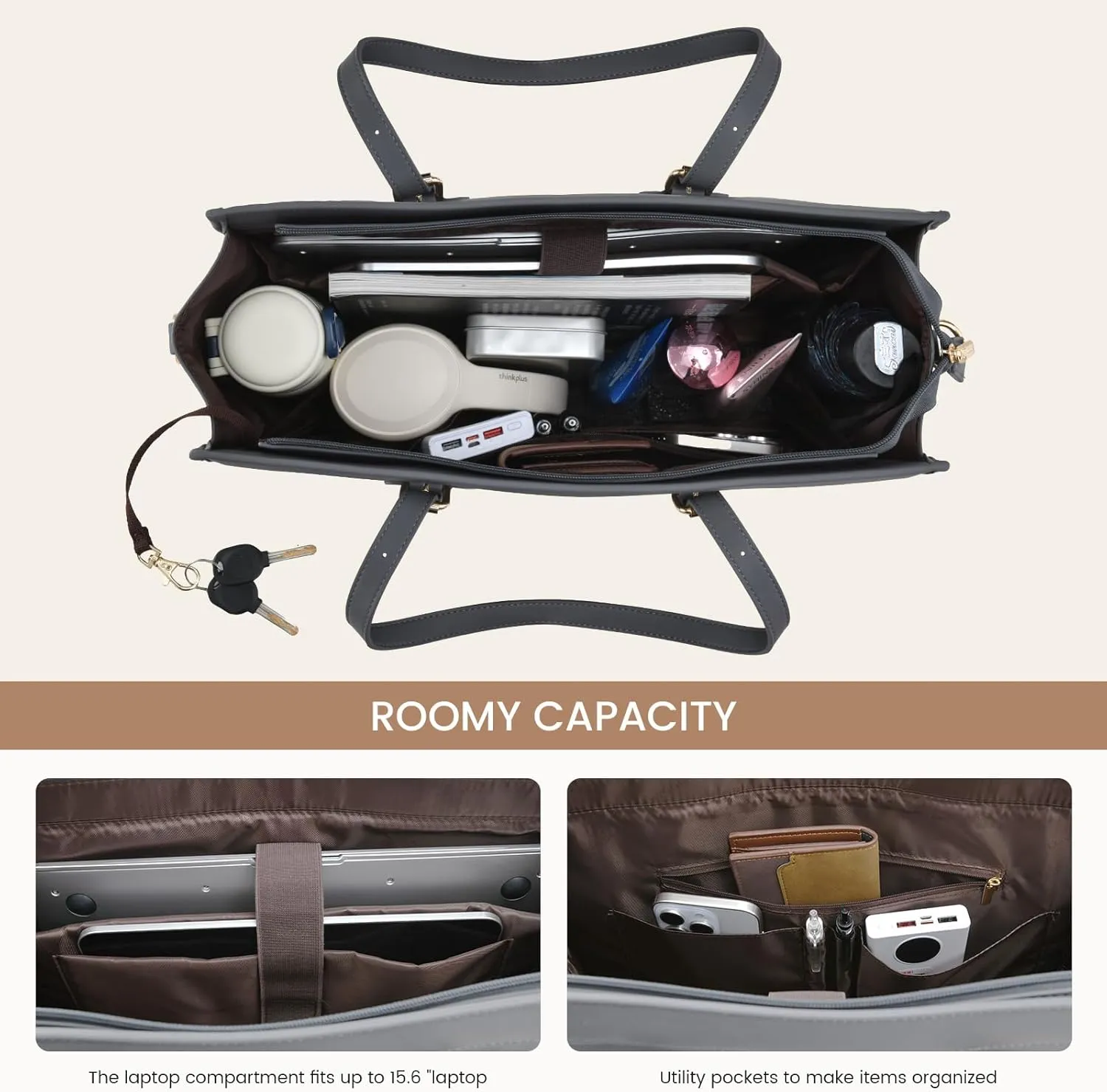 LOVEVOOK Laptop Bag for Women,15.6 inch Laptop Tote Bag Waterproof PU Leather Computer Bag Work Bags for Business Office, Large Capacity Laptop Purse Professional Work Tote Black