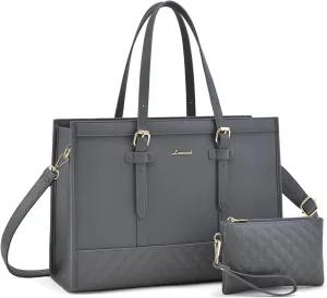 LOVEVOOK Laptop Bag for Women,15.6 inch Laptop Tote Bag Waterproof PU Leather Computer Bag Work Bags for Business Office, Large Capacity Laptop Purse Professional Work Tote Black
