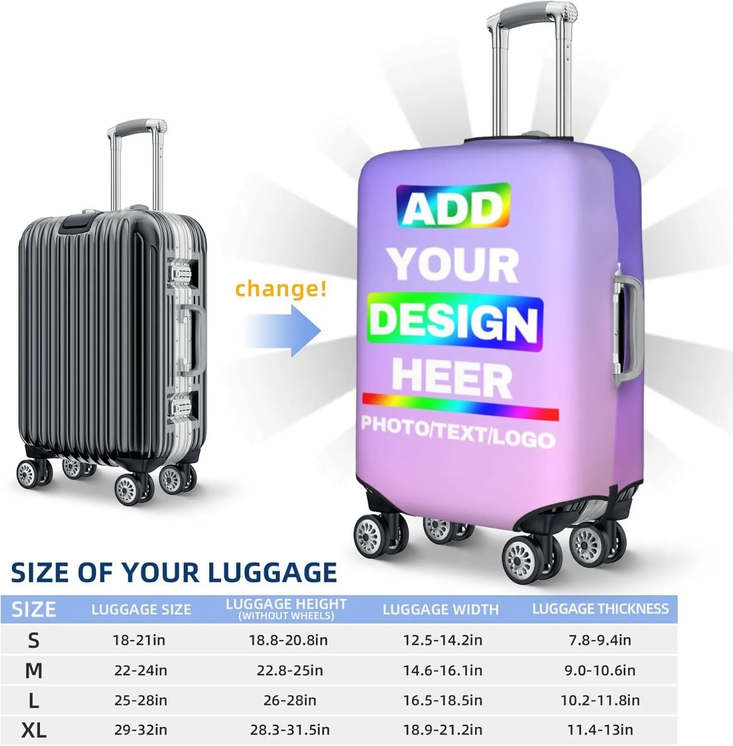 Luggage Covers Customizable Luggage Cover with Double-Sided Printing Customized Washable Travel Suitcase Cover Personalized Suitcase Covers For Luggage