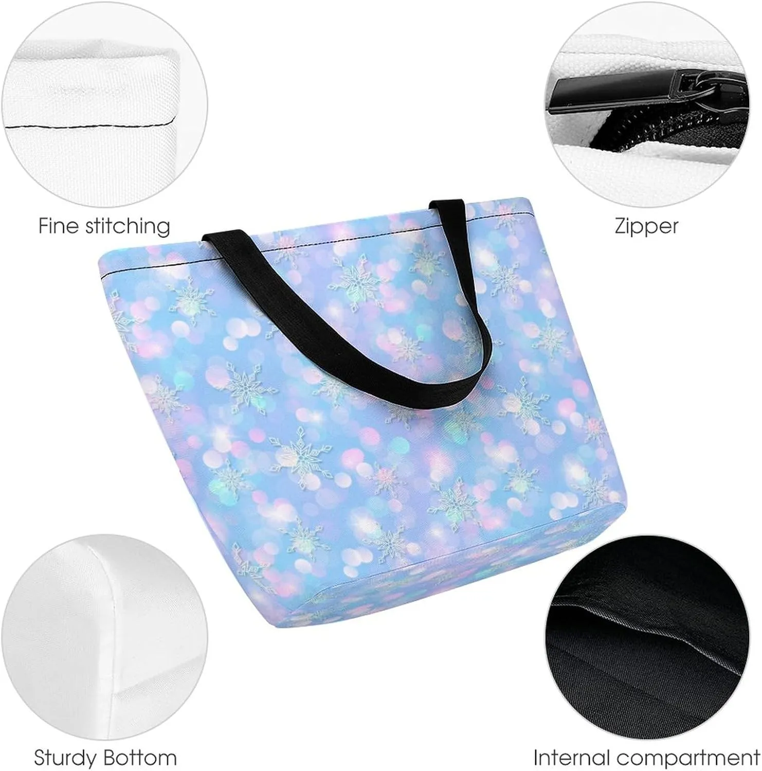 Magic Winter Pattern Cute Snowflakes Tote Bags Handbags for Women Fashion Shoulder Bags Shoulder Handbag.