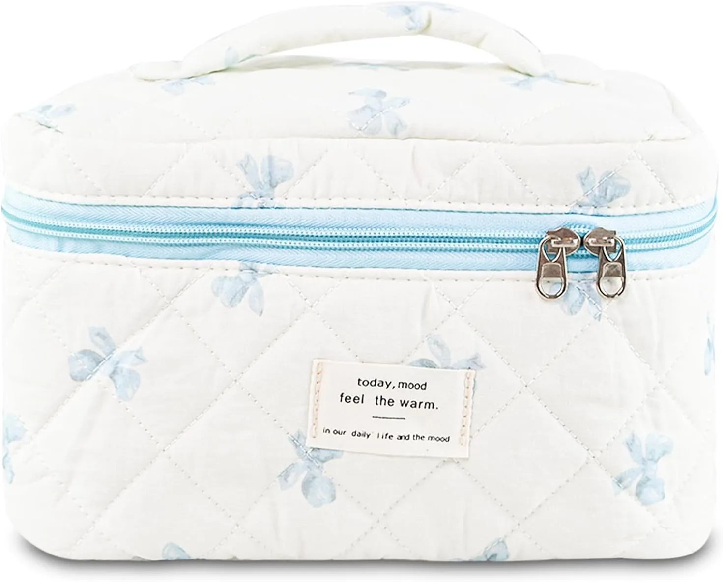 Makeup Bag, Quilted Bow Cosmetic Bag, Large Travel Aesthetic Make up Bag, Cute Coquette Toiletry Bag for Women Girls