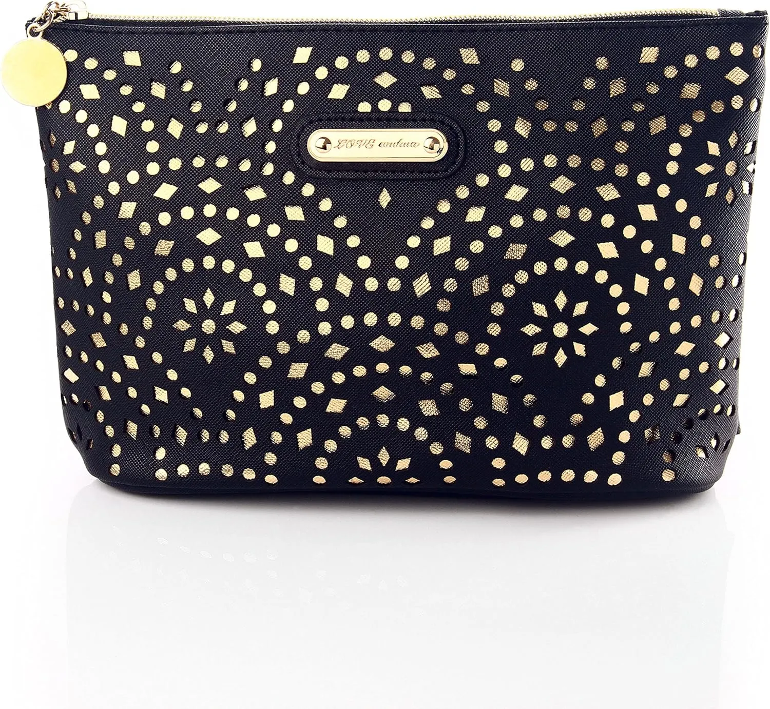 Makeup Bag, Wuhua Gold Pattern Cosmetic Bag with Zipper, Toiletry/Travel Bag for Brushes Jewelry Accessories Collection, Single Layer Storage Bag for Women