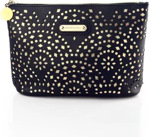 Makeup Bag, Wuhua Gold Pattern Cosmetic Bag with Zipper, Toiletry/Travel Bag for Brushes Jewelry Accessories Collection, Single Layer Storage Bag for Women