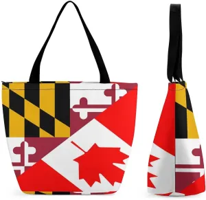 Maryland Canada Flag Women's Reusable Shopping Bags Foldable Tote Bag Lightweight Handbag for Work Travel