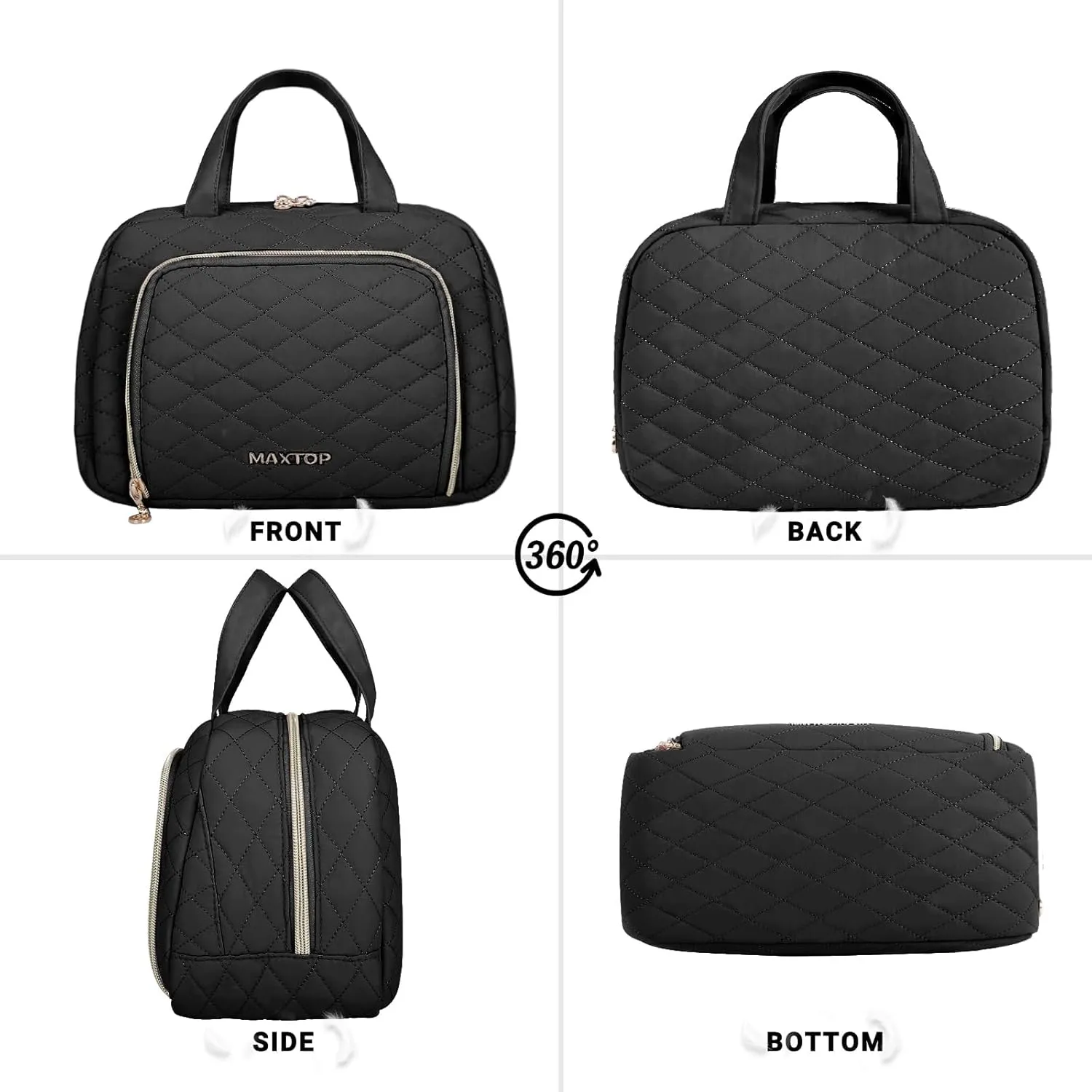MAXTOP Large Make Up Bags for Women Girls,2Pcs Cosmetic Bag with Jewelry Storage Compartment and Handle,Quilted Makeup Bag,Travel Toiletry Bag for Travel Essentials Make Up Organizer Bag