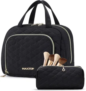 MAXTOP Large Make Up Bags for Women Girls,2Pcs Cosmetic Bag with Jewelry Storage Compartment and Handle,Quilted Makeup Bag,Travel Toiletry Bag for Travel Essentials Make Up Organizer Bag