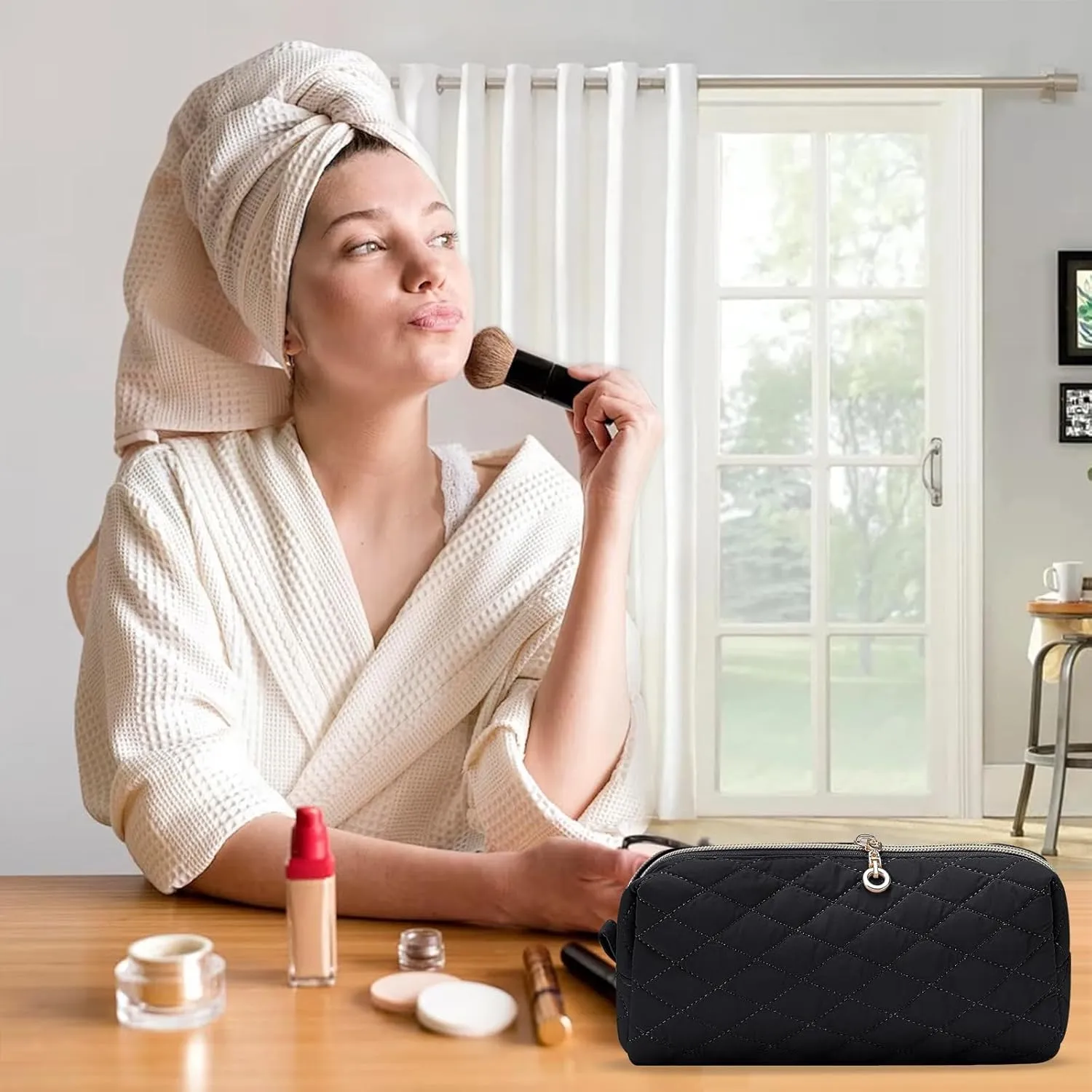 MAXTOP Large Make Up Bags for Women Girls,2Pcs Cosmetic Bag with Jewelry Storage Compartment and Handle,Quilted Makeup Bag,Travel Toiletry Bag for Travel Essentials Make Up Organizer Bag