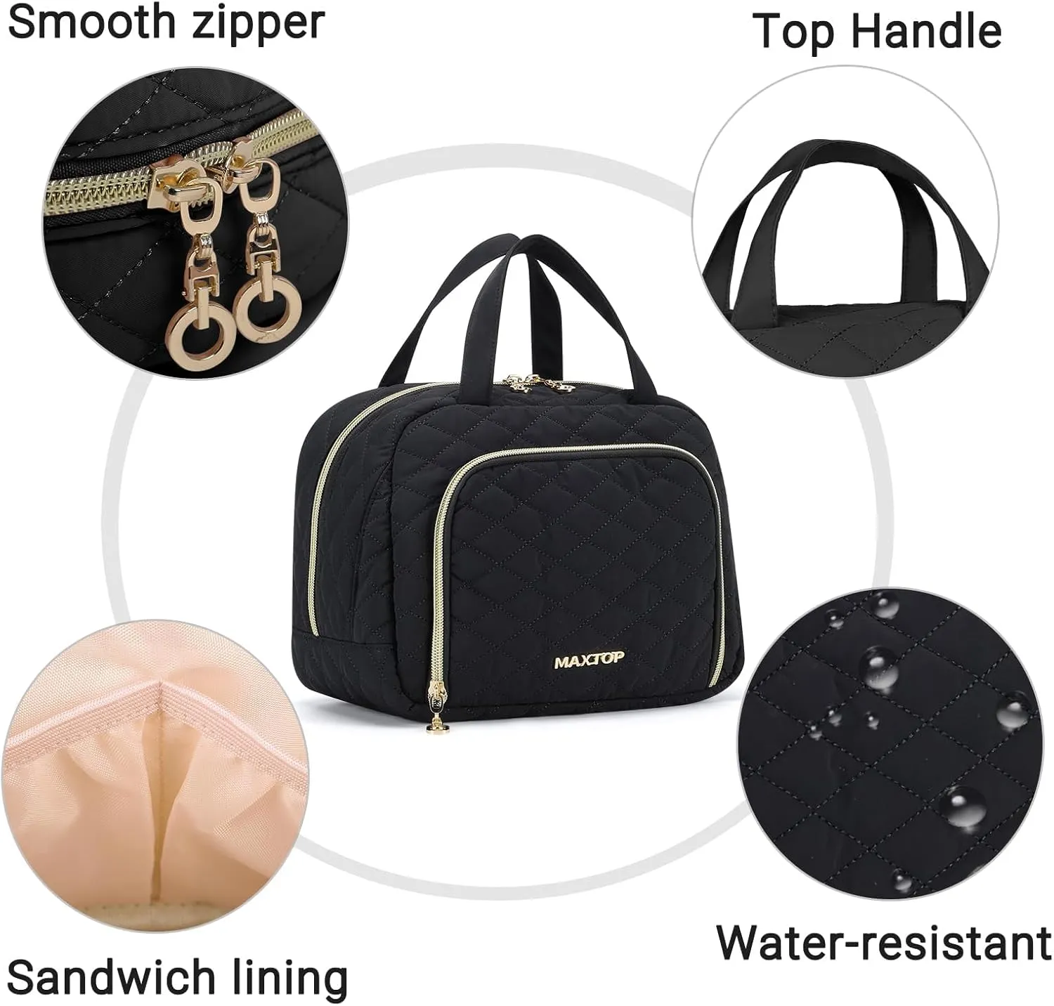 MAXTOP Large Make Up Bags for Women Girls,2Pcs Cosmetic Bag with Jewelry Storage Compartment and Handle,Quilted Makeup Bag,Travel Toiletry Bag for Travel Essentials Make Up Organizer Bag