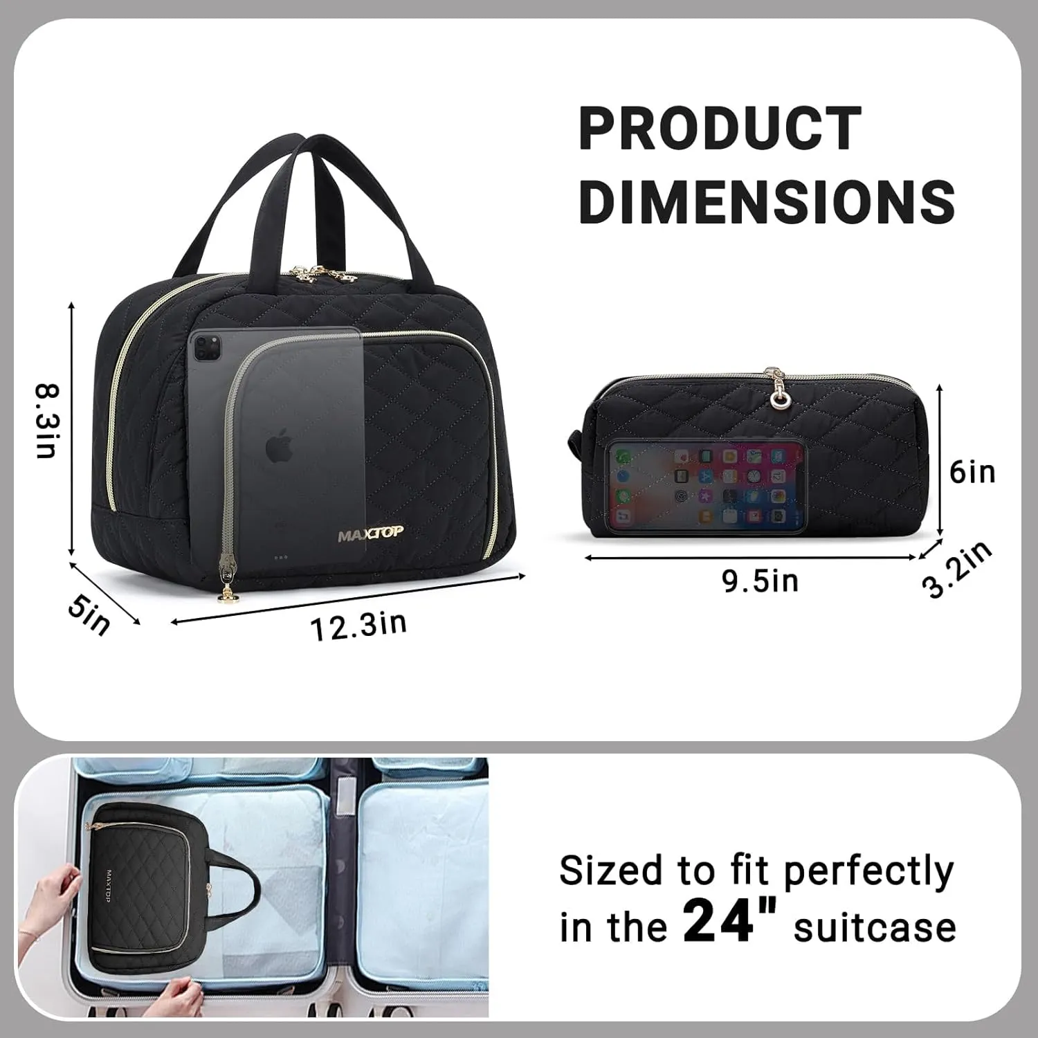 MAXTOP Large Make Up Bags for Women Girls,2Pcs Cosmetic Bag with Jewelry Storage Compartment and Handle,Quilted Makeup Bag,Travel Toiletry Bag for Travel Essentials Make Up Organizer Bag