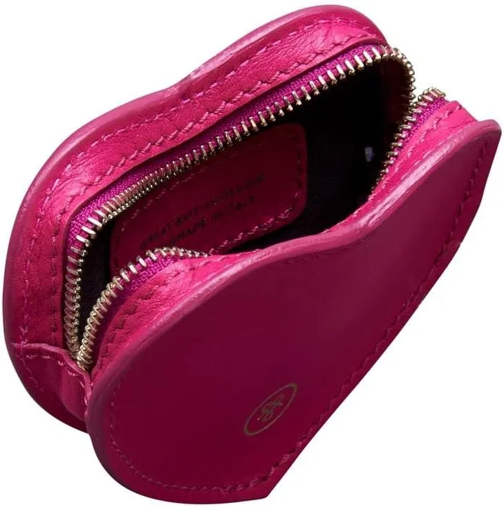 Maxwell Scott - Womens Luxury Soft Leather Small Heart-Shaped Coin Wallet Purse - Handmade - The Mirabella Nappa - Hot Pink