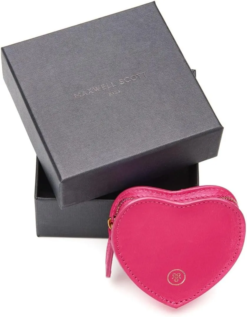 Maxwell Scott - Womens Luxury Soft Leather Small Heart-Shaped Coin Wallet Purse - Handmade - The Mirabella Nappa - Hot Pink
