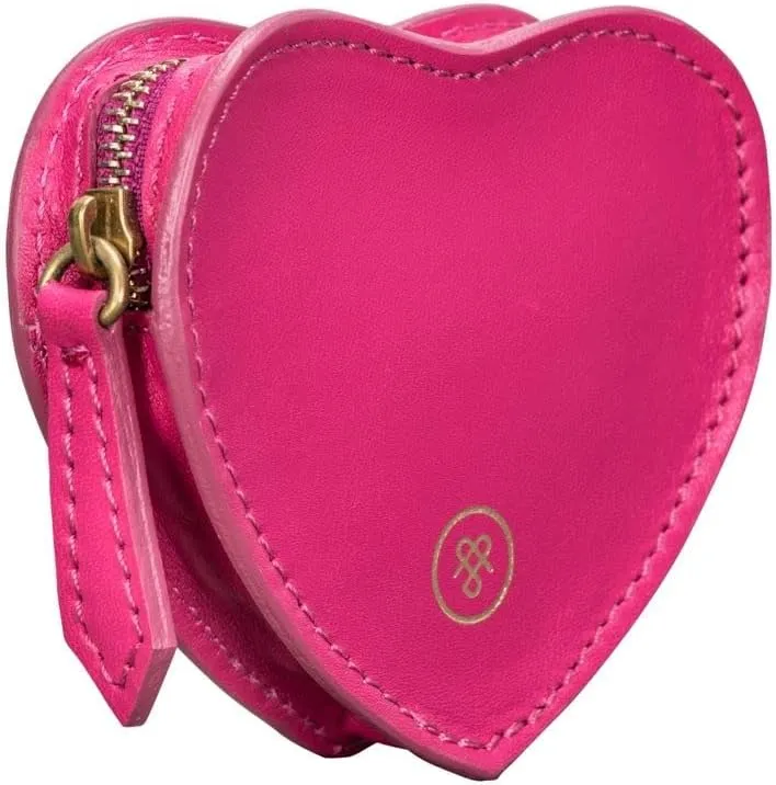 Maxwell Scott - Womens Luxury Soft Leather Small Heart-Shaped Coin Wallet Purse - Handmade - The Mirabella Nappa - Hot Pink