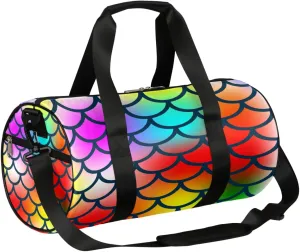 Mermaid Scales Sports Gym Bag Duffel Bags Workout Lightweight Shoulder Weekender Bag Travel Duffel Bag for Men Women(Rainbow Pattern)