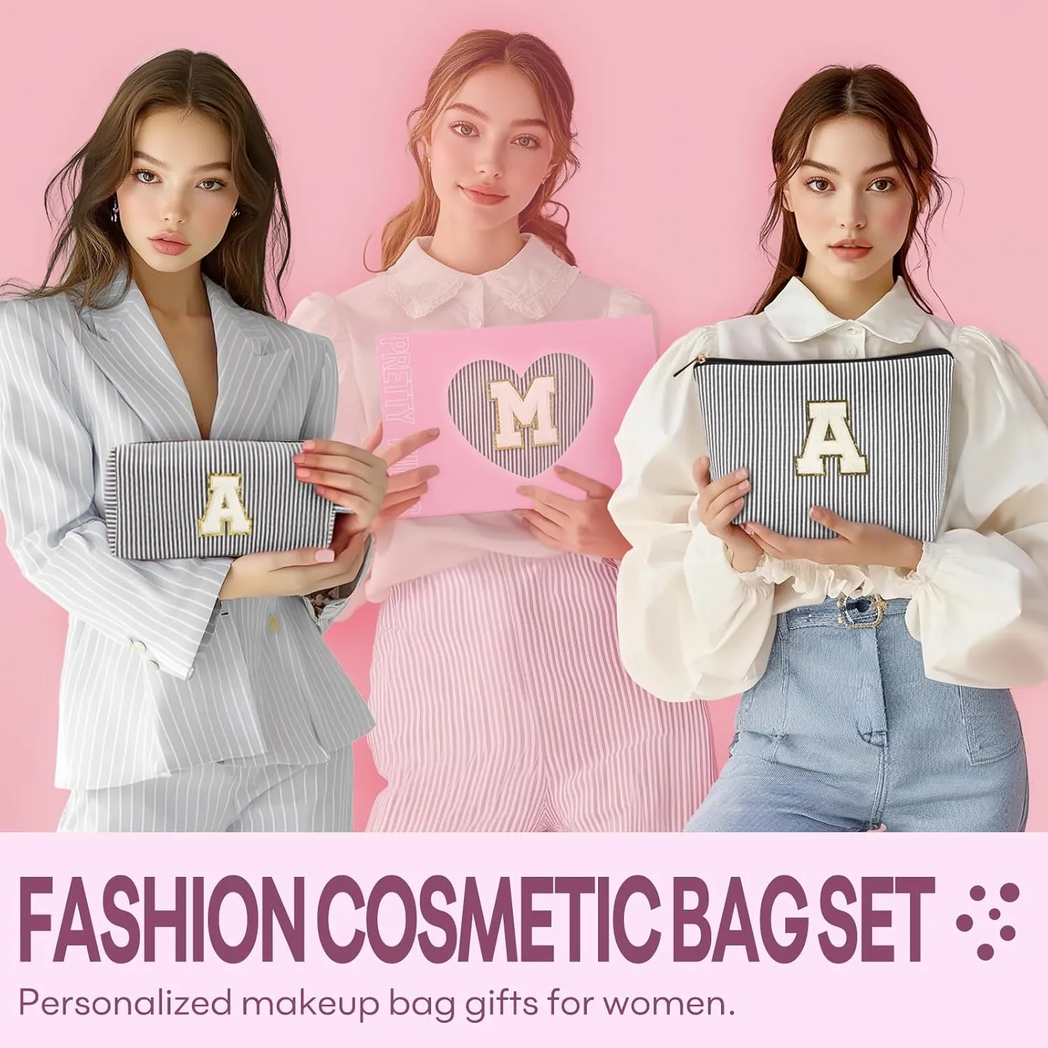 mibasies 2 PCS Initial Makeup Bags: Mothers Day Gifts for Women - Cosmetic Bag for Travel Toiletry - Gifts for 11 12 13 14 15 16 17 18 Years Old Teen Girl Gifts Graduation Teacher Gifts - Black A
