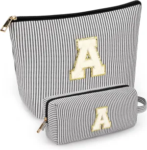 mibasies 2 PCS Initial Makeup Bags: Mothers Day Gifts for Women - Cosmetic Bag for Travel Toiletry - Gifts for 11 12 13 14 15 16 17 18 Years Old Teen Girl Gifts Graduation Teacher Gifts - Black A
