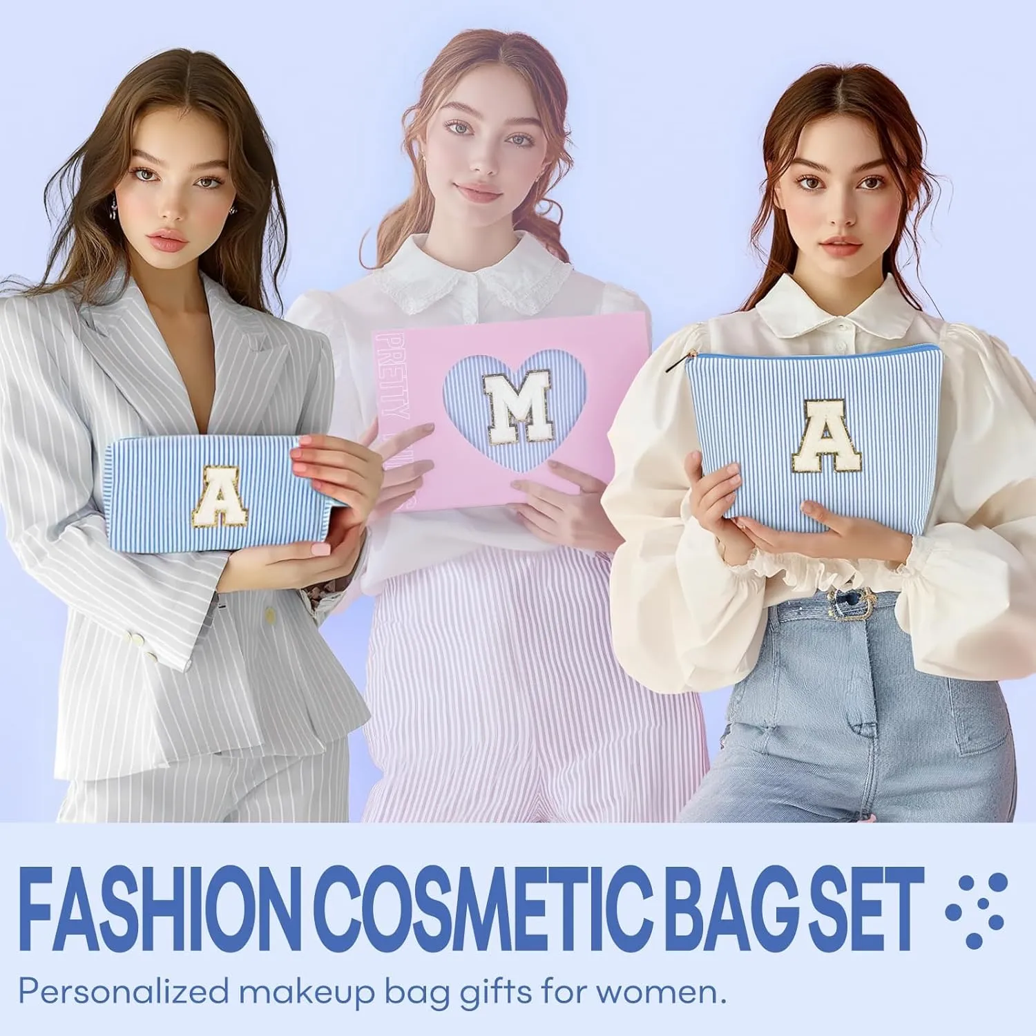 mibasies 2 PCS Initial Makeup Bags: Mothers Day Gifts for Women - Cosmetic Bag for Travel Toiletry - Gifts for 11 12 13 14 15 16 17 18 Years Old Teen Girl Gifts Graduation Teacher Gifts - Blue A