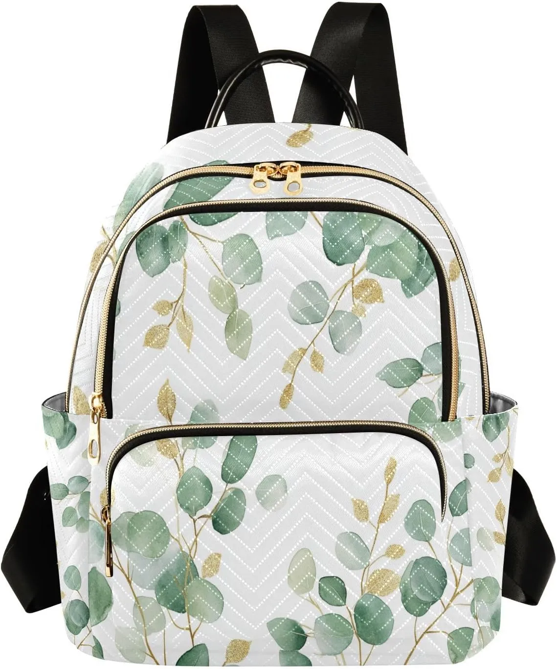Mini Backpack for Women Botanical Eucalyptus Leaves Gold Sage Green Small Purse Daypacks Stylish Bags Lightweight Travel Backpacks for College Shopping Work Dating