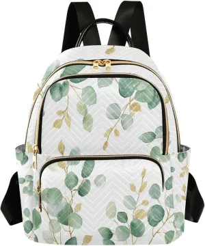 Mini Backpack for Women Botanical Eucalyptus Leaves Gold Sage Green Small Purse Daypacks Stylish Bags Lightweight Travel Backpacks for College Shopping Work Dating