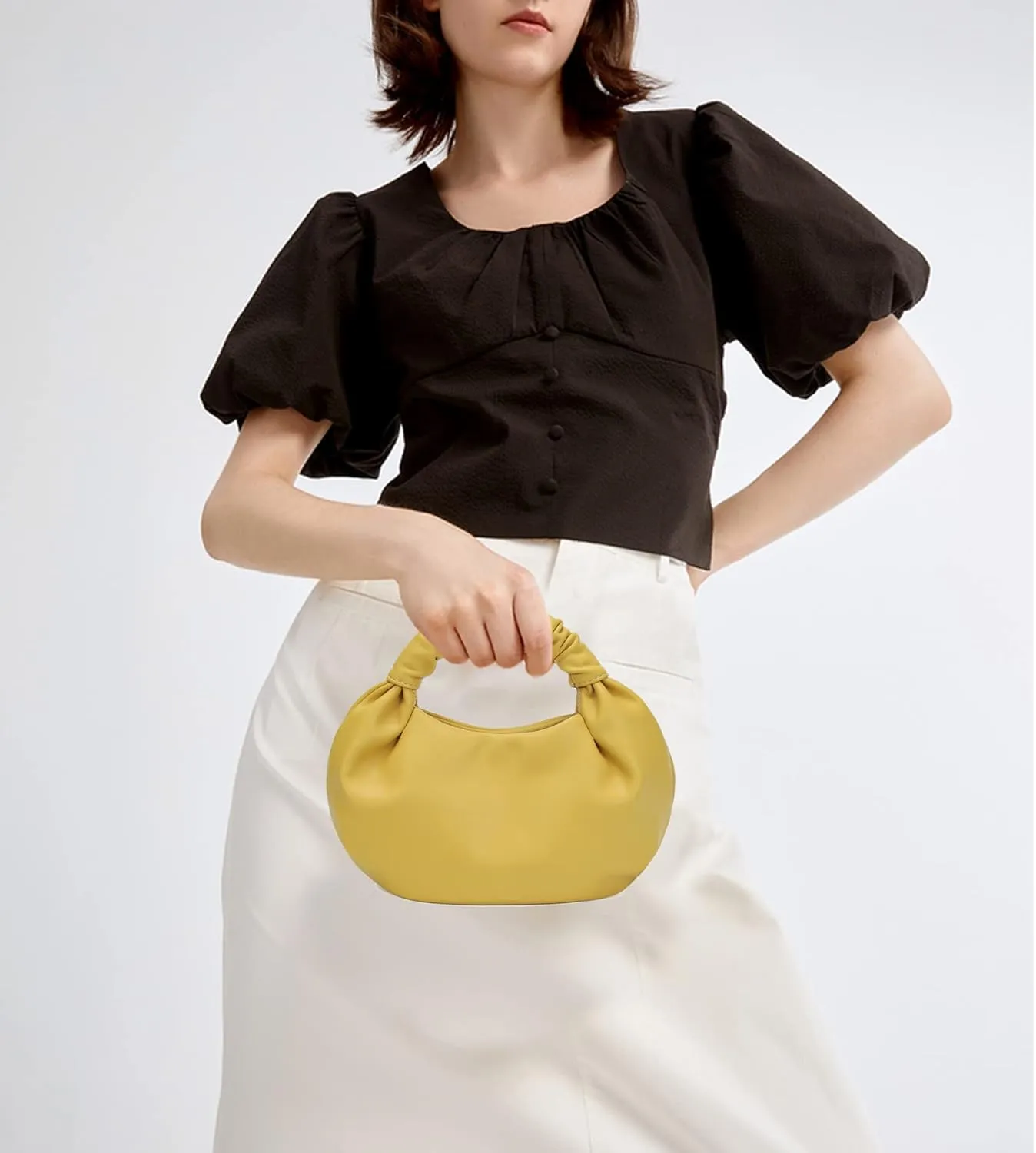 Mini Hobo Tote Bags for Women Soft Leather Clutch Purses for Women Cloud-Shaped Top Handle Bags
