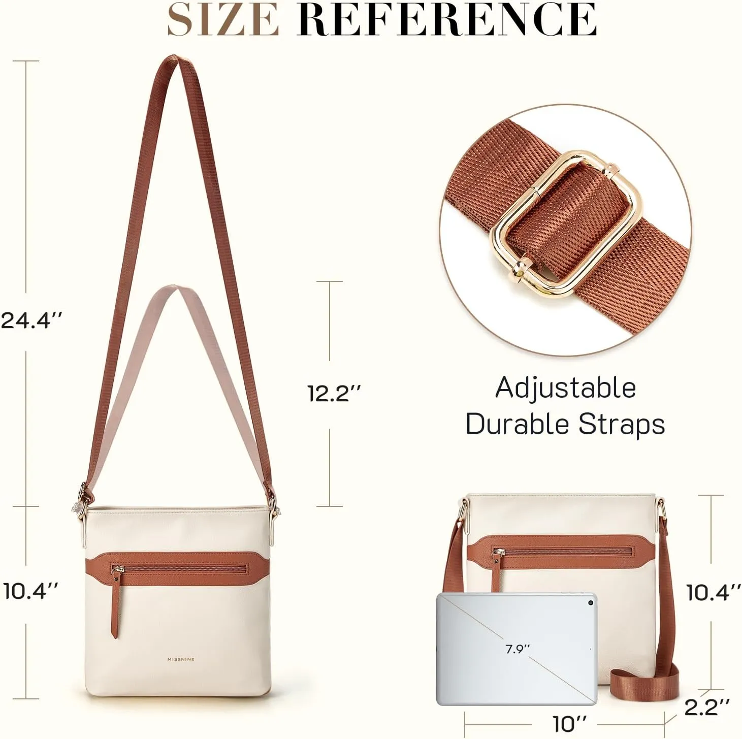 Missnine Crossbody Bags for Women Multi Pocket Purses Soft Leather Medium Shoulder Handbags with Adjustable Strap