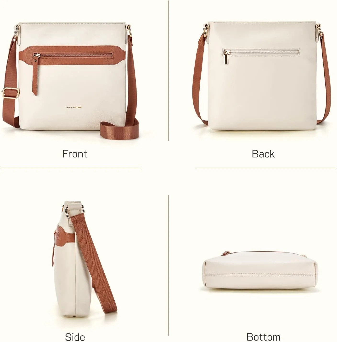 Missnine Crossbody Bags for Women Multi Pocket Purses Soft Leather Medium Shoulder Handbags with Adjustable Strap