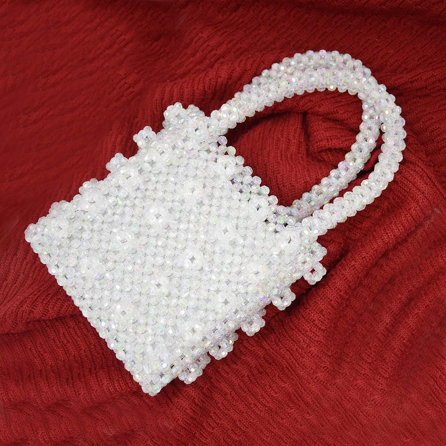 Miuco Womens Beaded Handbags Handmade Weave Crystal Pearl Tote Bags