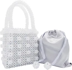 Miuco Womens Beaded Handbags Handmade Weave Crystal Pearl Tote Bags