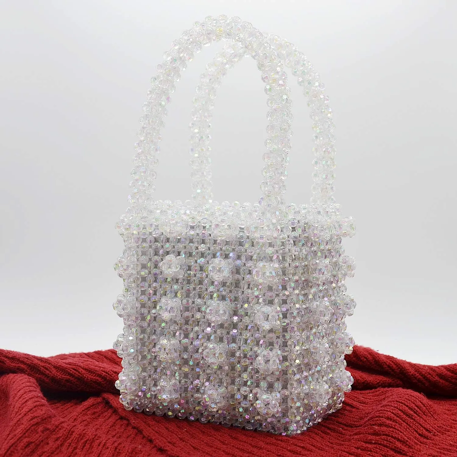 Miuco Womens Beaded Handbags Handmade Weave Crystal Pearl Tote Bags