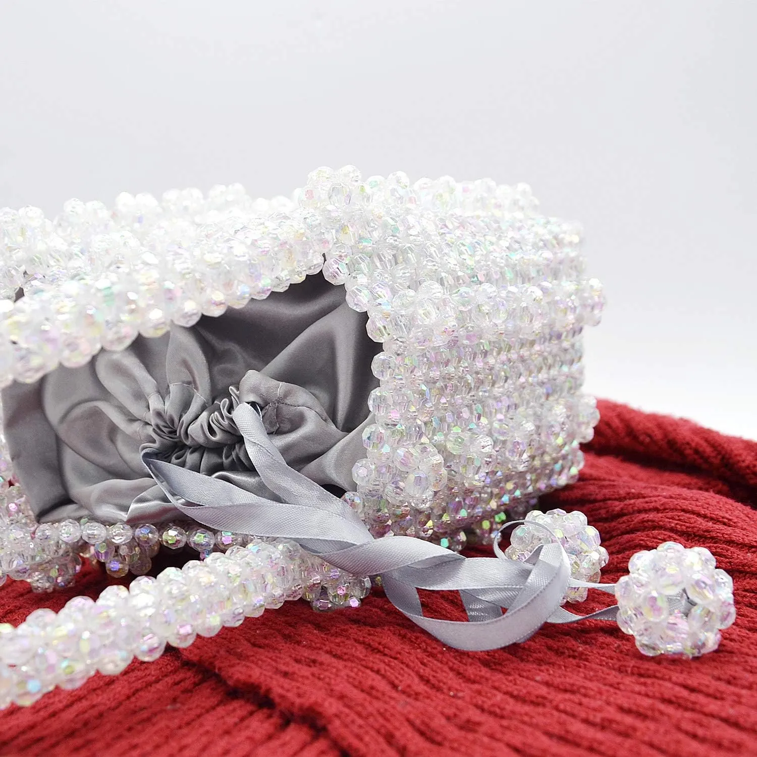 Miuco Womens Beaded Handbags Handmade Weave Crystal Pearl Tote Bags