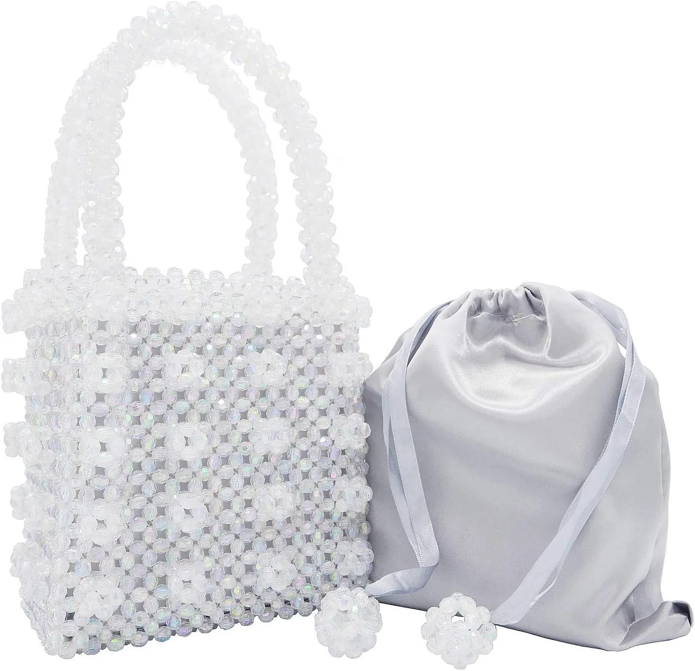 Miuco Womens Beaded Handbags Handmade Weave Crystal Pearl Tote Bags